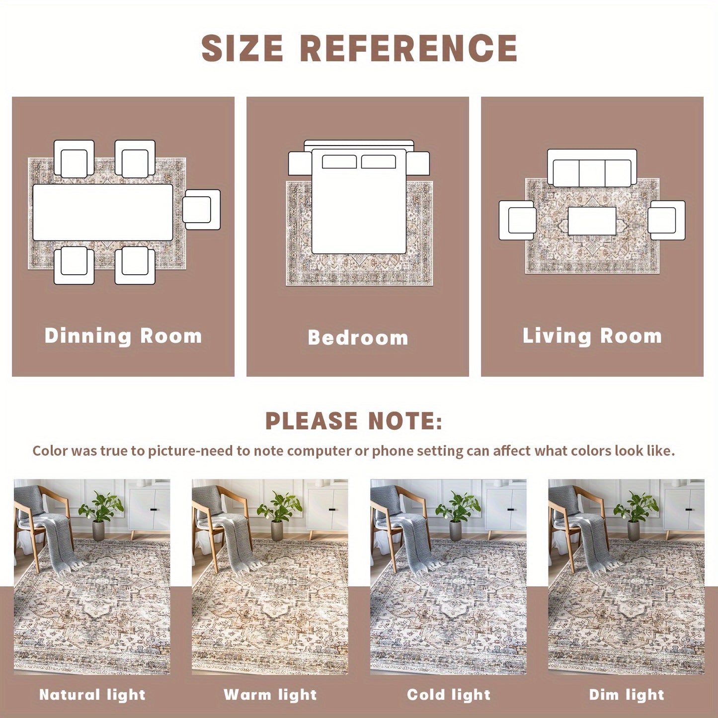 Bohemian Beige Washable Area Rugs for Living Room and Bedroom