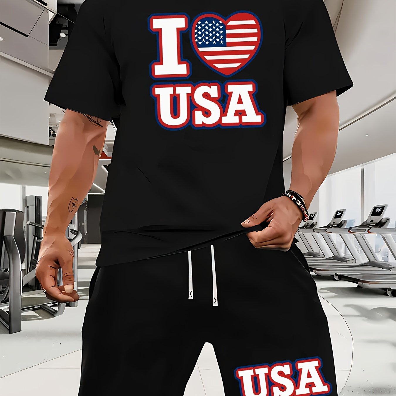 USA Flag Graphic Men's Summer Short Set Casual Outfit