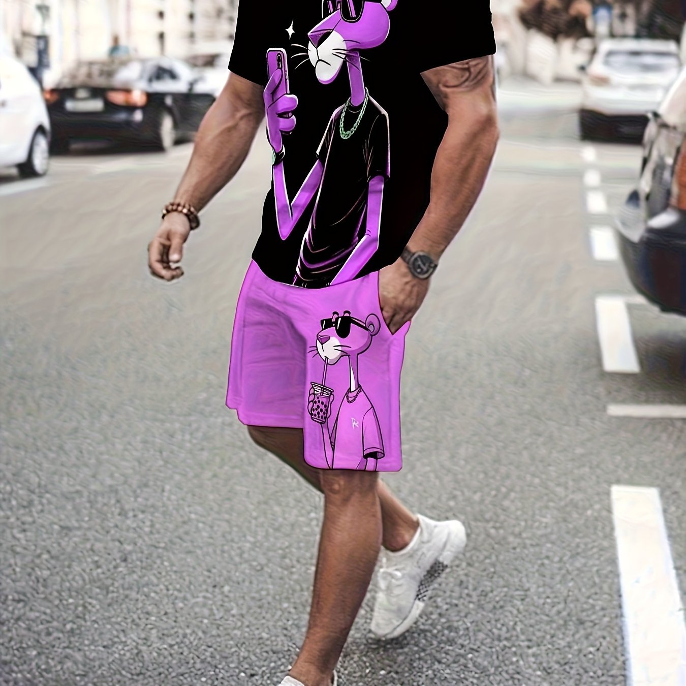 Men's 2pcs Casual 3D Leopard Print Sportswear Set