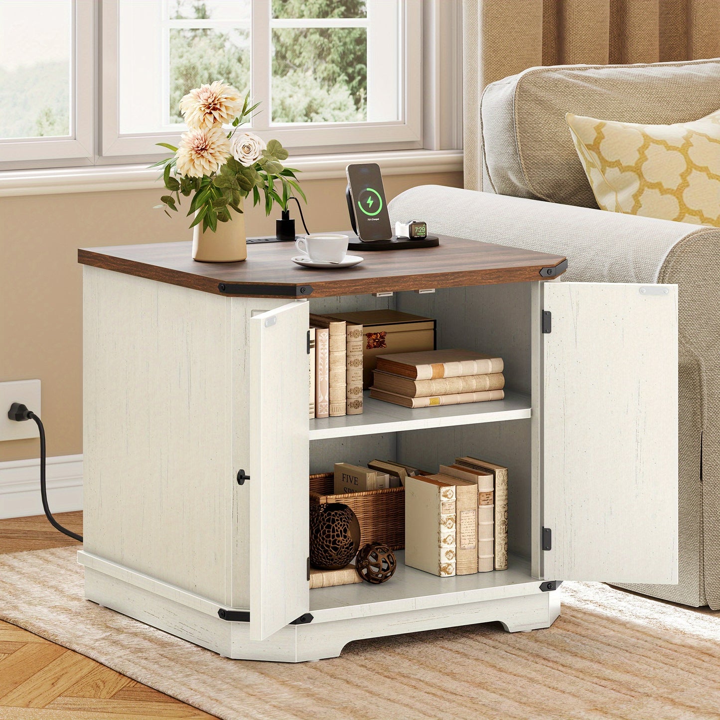 Rustic Office Storage Cabinet With Power Socket And Adjustable Shelves
