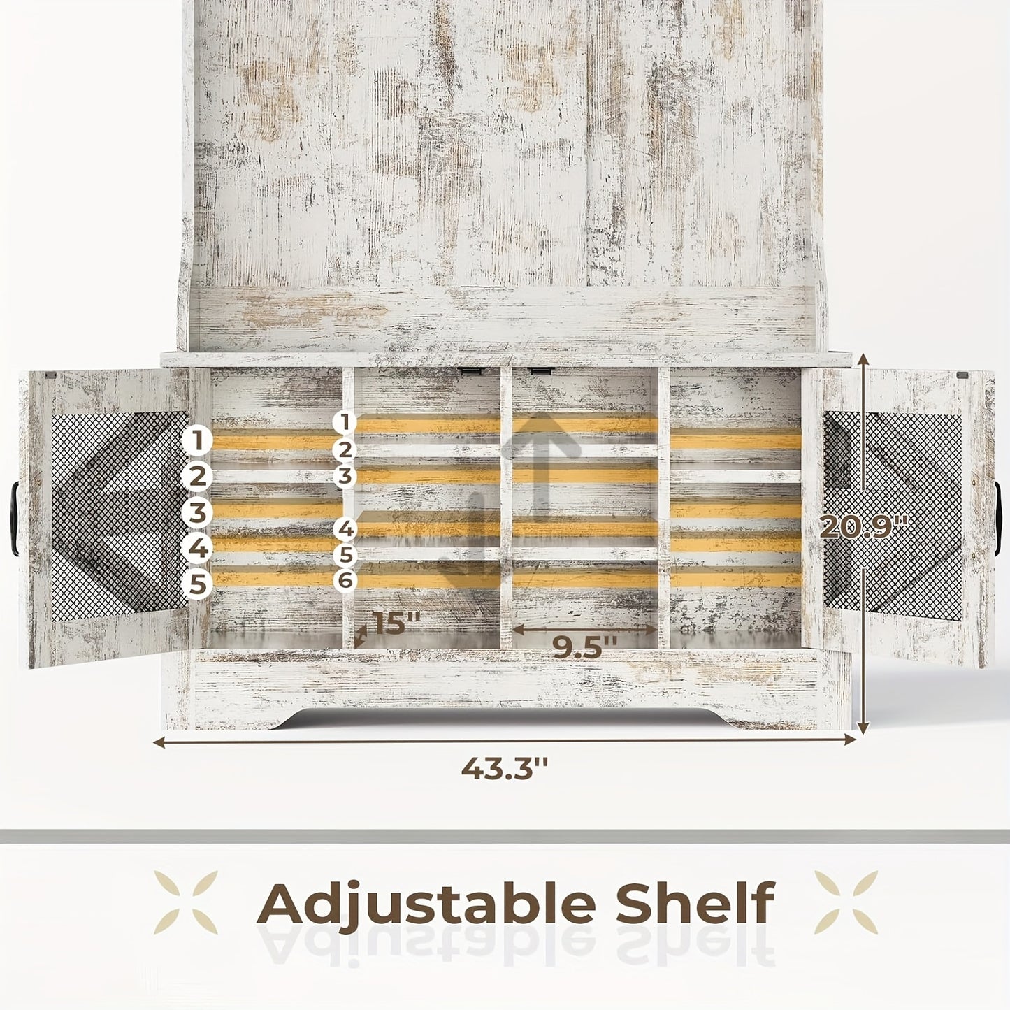 5-in-1 Hall Tree Bench with Shoe Storage and Coat Hooks