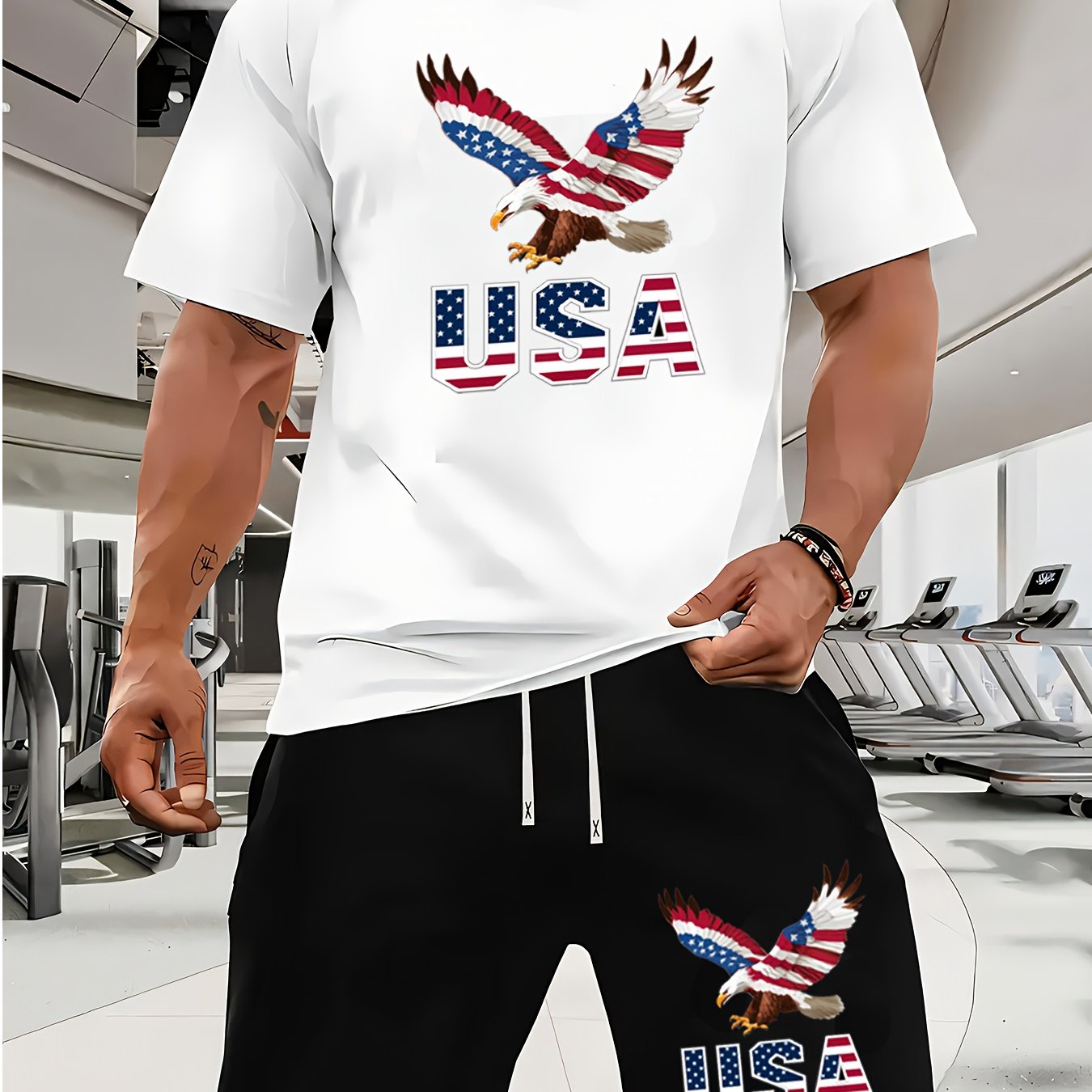 USA Flag Graphic Men's Summer Short Set Casual Outfit