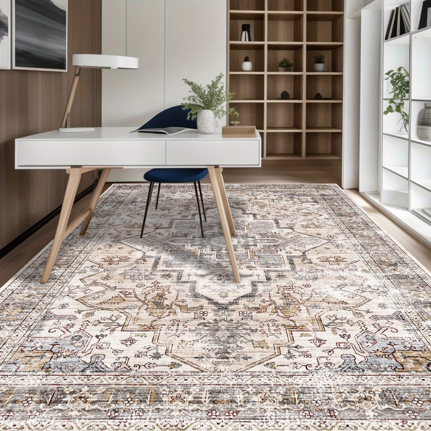 Bohemian Beige Washable Area Rugs for Living Room and Bedroom