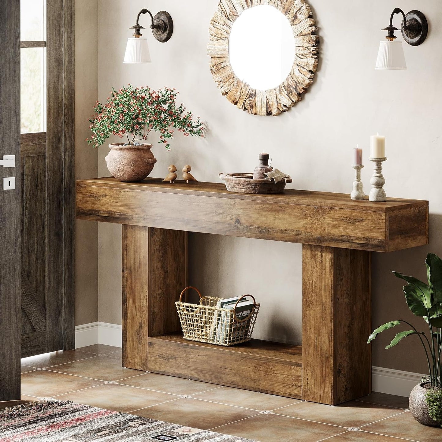 Farmhouse 2-Tier Console Table for Entryway and Living Room