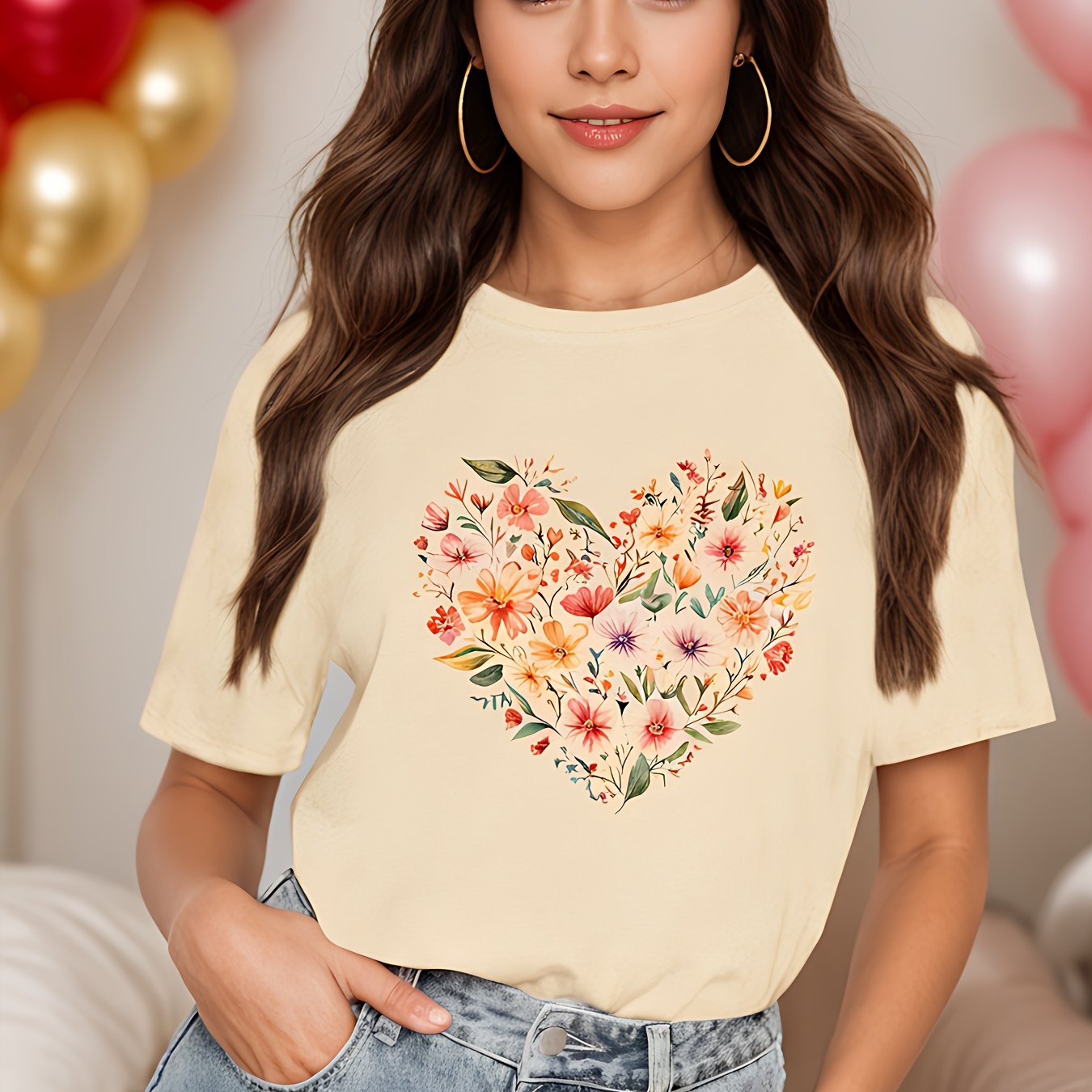 Floral Print Crew Neck T-Shirt for Women Casual Style