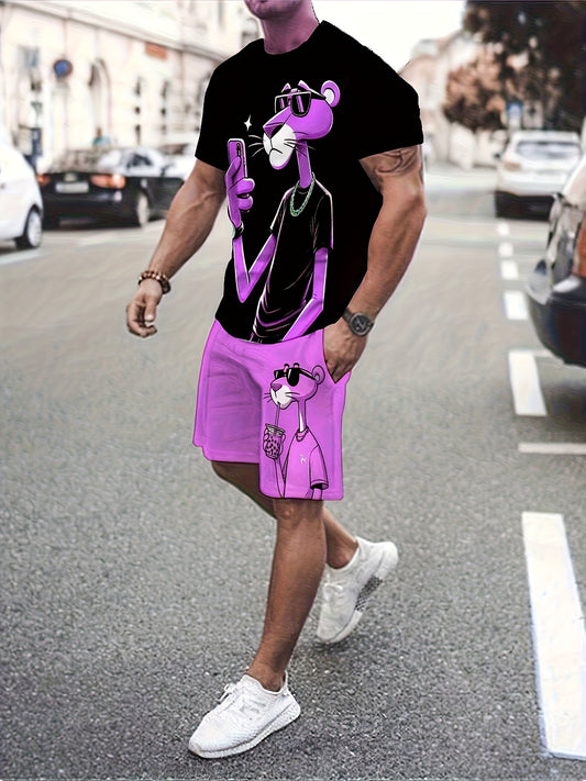 Men's 2pcs Casual 3D Leopard Print Sportswear Set