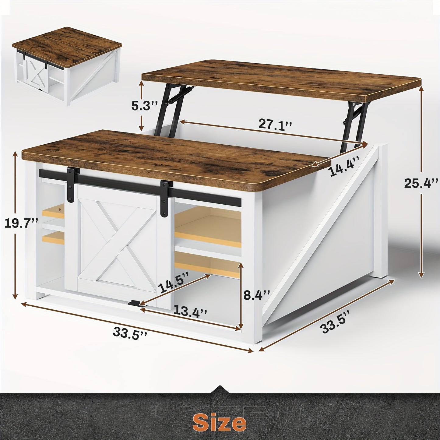 Farmhouse Lift Top Coffee Table with Hidden Storage Compartment