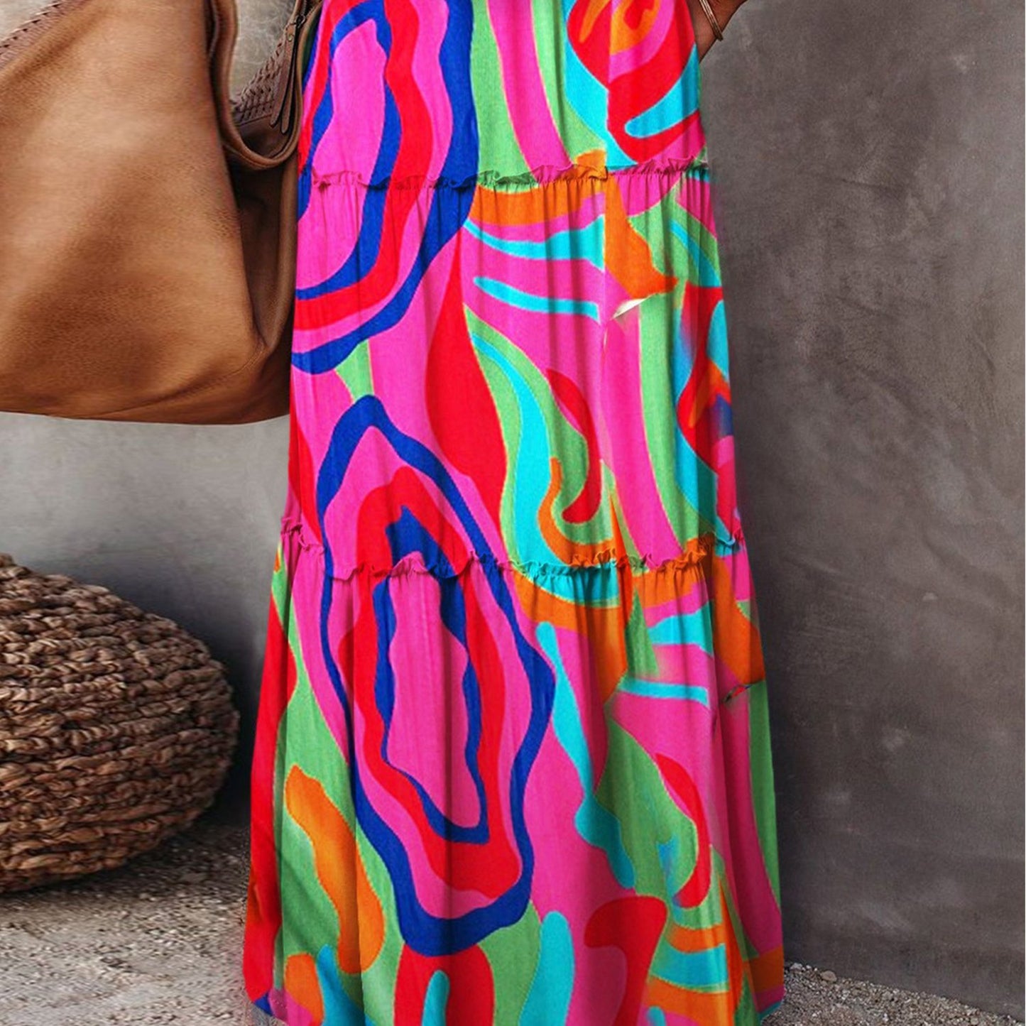 Women's Bohemian Maxi Skirt with Pockets and Vibrant Pattern