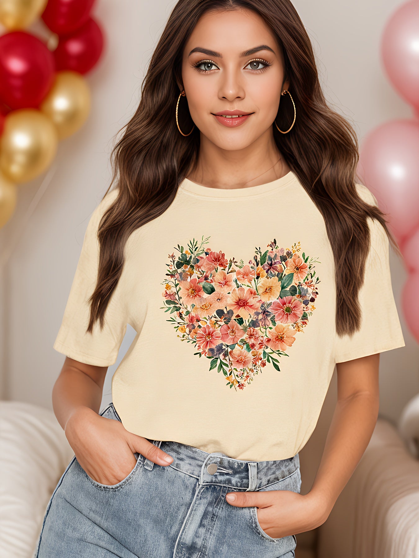Floral Print Crew Neck T-Shirt for Women Casual Style