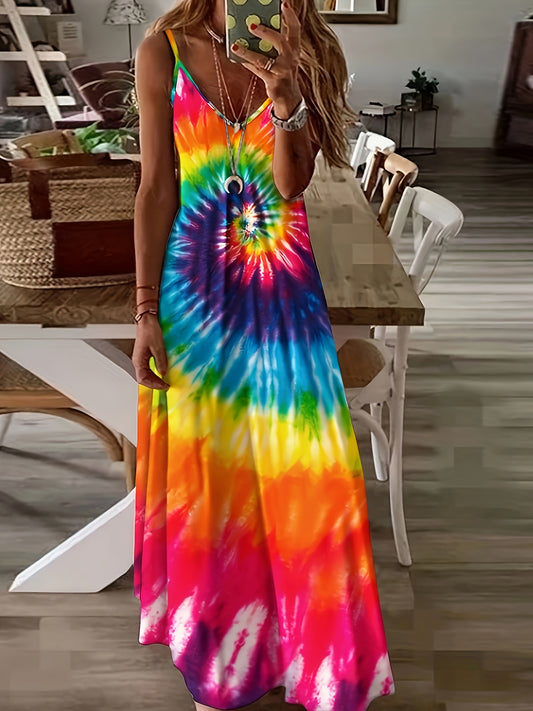 Ladies Fashionable Tie Dye Suspender Dress for Spring Summer