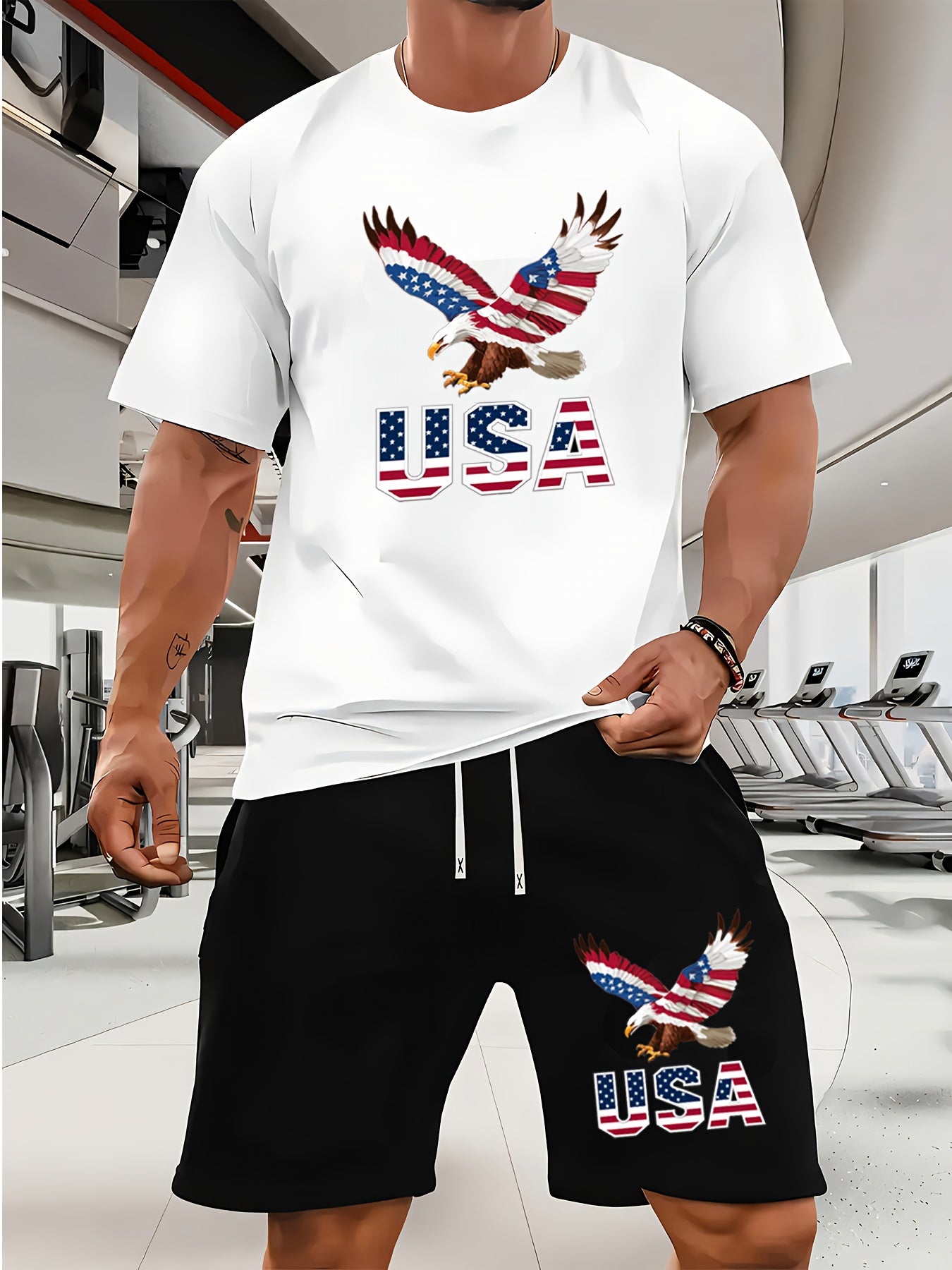 USA Flag Graphic Men's Summer Short Set Casual Outfit