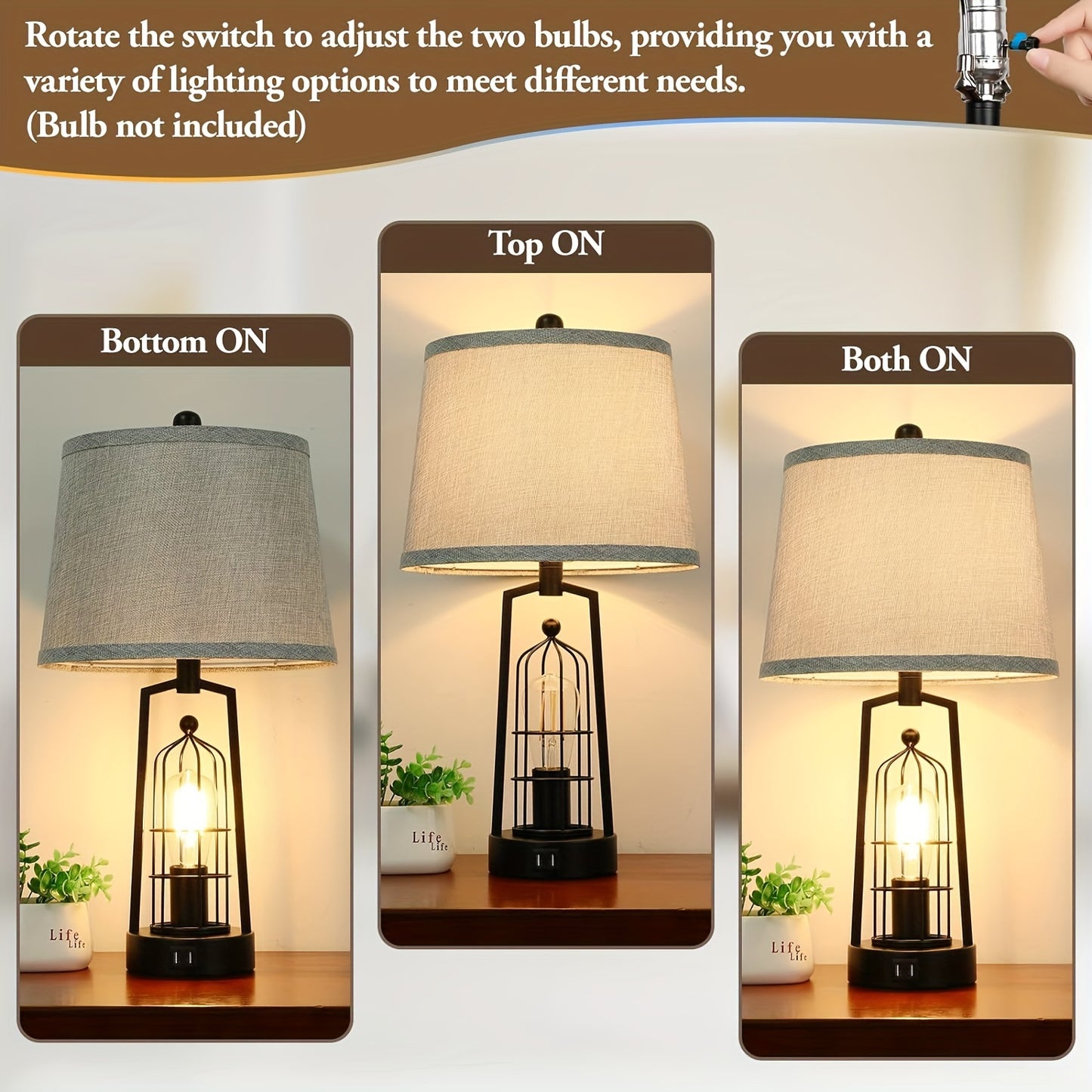 Rustic Farmhouse Table Lamps with USB Ports for Stylish Decor