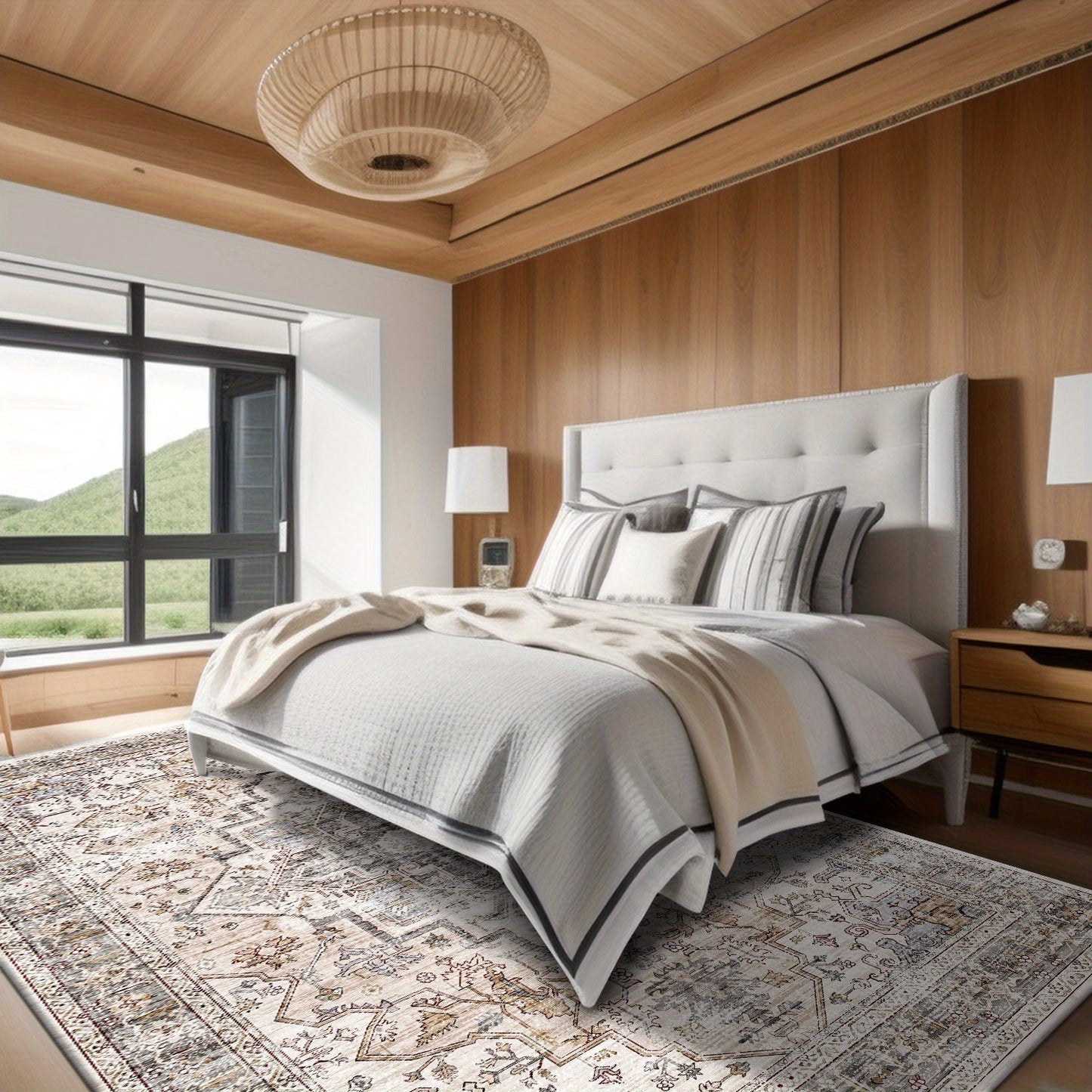 Bohemian Beige Washable Area Rugs for Living Room and Bedroom