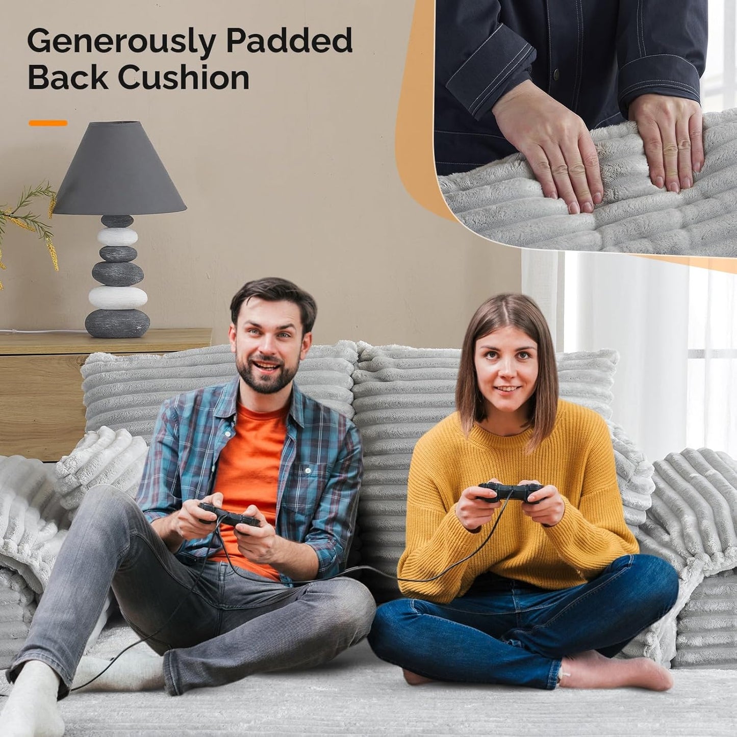 LEADZM Comfy Lounge Sofa with Throw Pillows for Relaxation