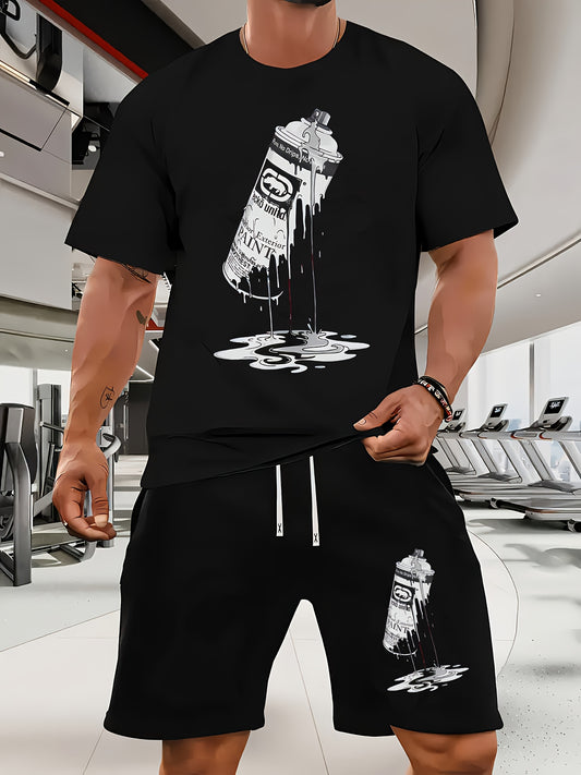 Men's Casual Rhino Badge Print T-Shirt and Shorts Set