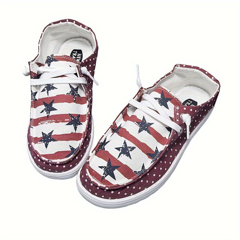 Women's Patriotic Canvas Sneakers with Striped Star Design
