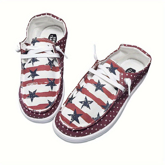 Women's Patriotic Canvas Sneakers with Striped Star Design