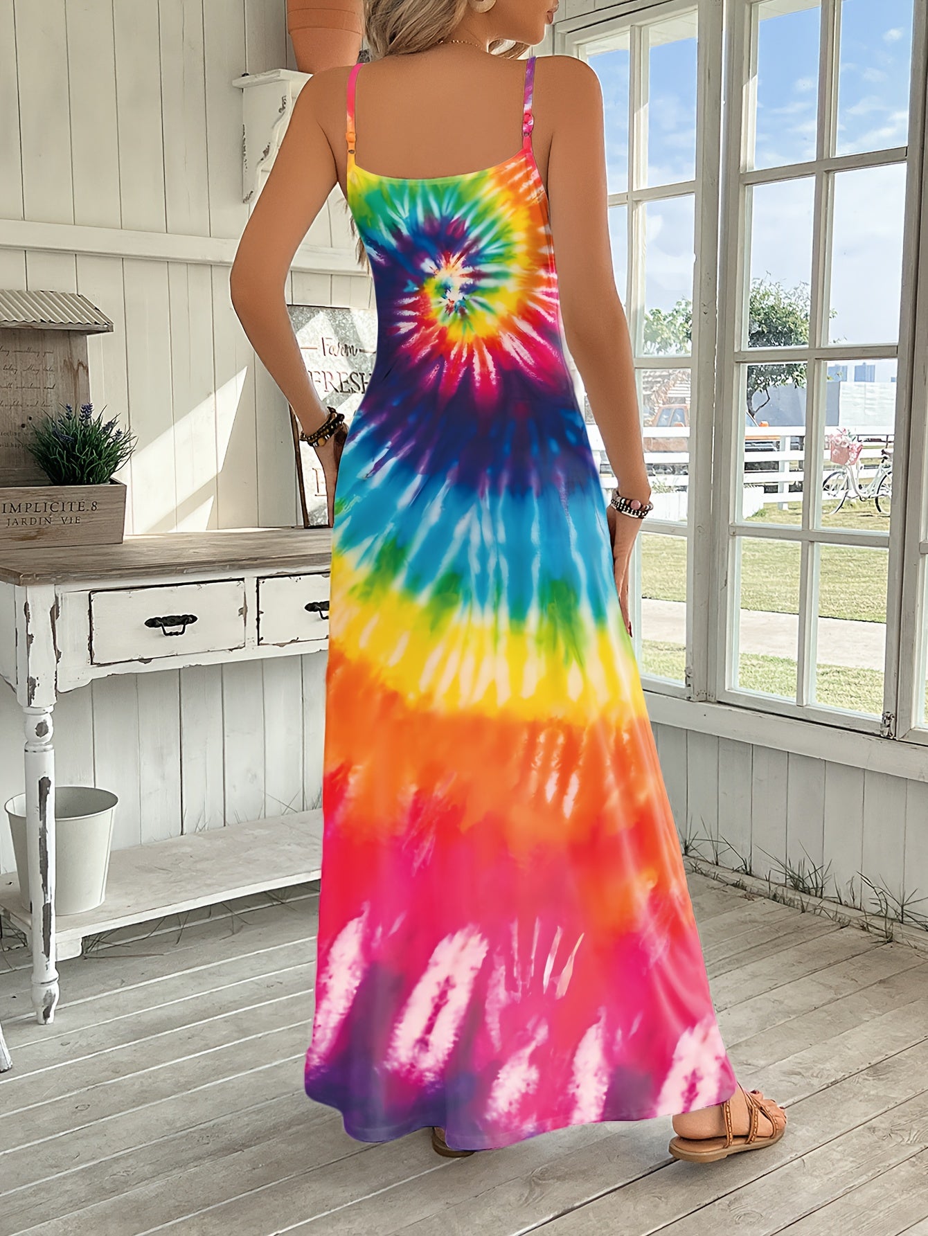 Ladies Fashionable Tie Dye Suspender Dress for Spring Summer