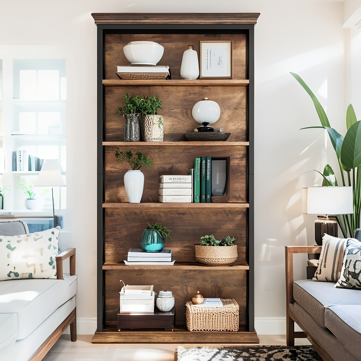 Industrial Bookshelves With Six Shelves For Home And Office