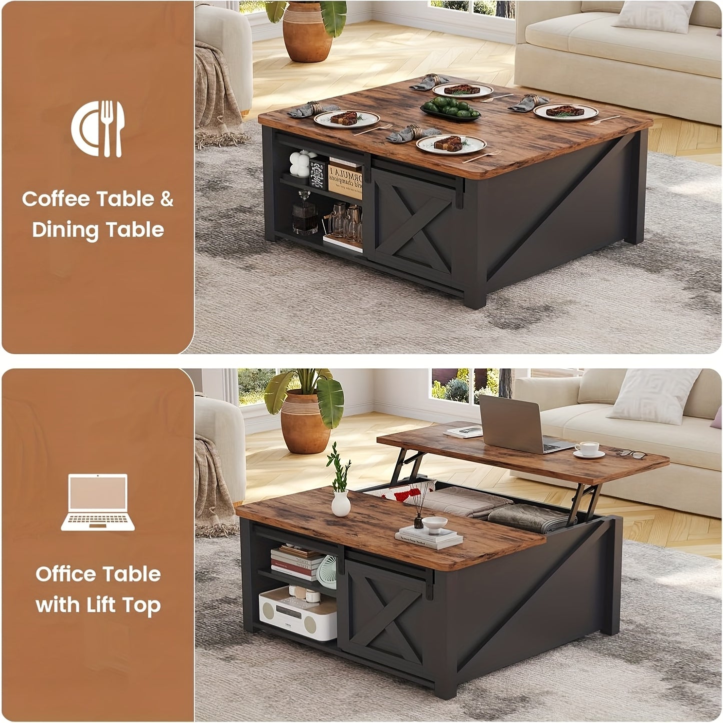 Farmhouse Lift Top Coffee Table with Hidden Storage Compartment