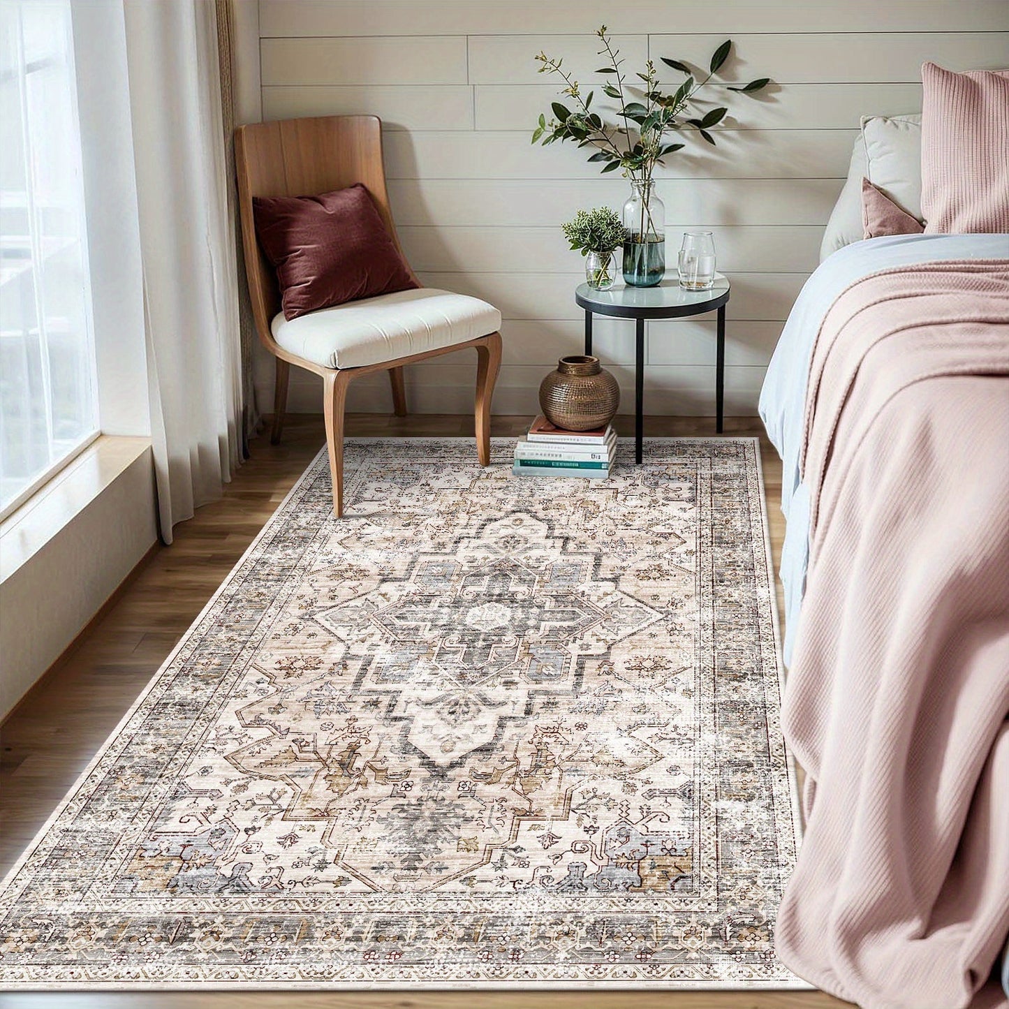 Bohemian Beige Washable Area Rugs for Living Room and Bedroom