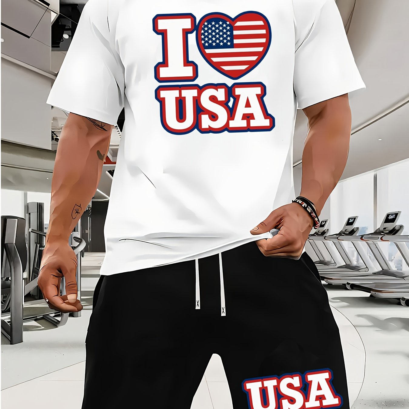 USA Flag Graphic Men's Summer Short Set Casual Outfit