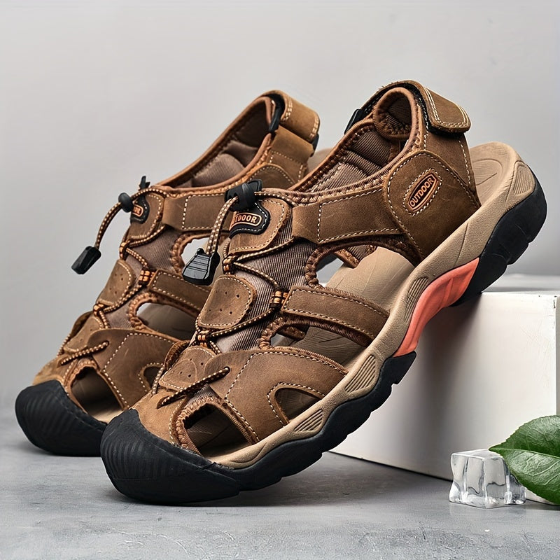 Men's Casual Leather Sandals for Outdoor Activities and Beach