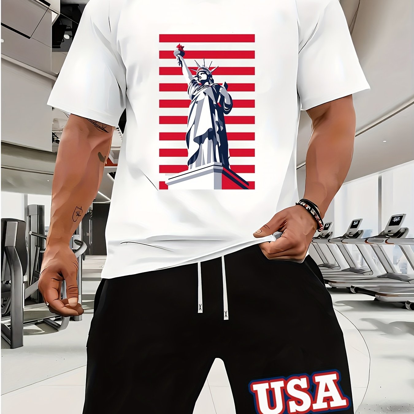 USA Flag Graphic Men's Summer Short Set Casual Outfit