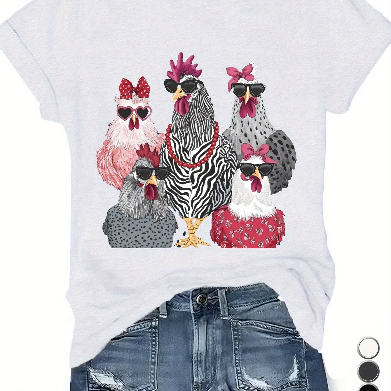Chic Geometric Chicken Print Casual Crew Neck T-Shirt