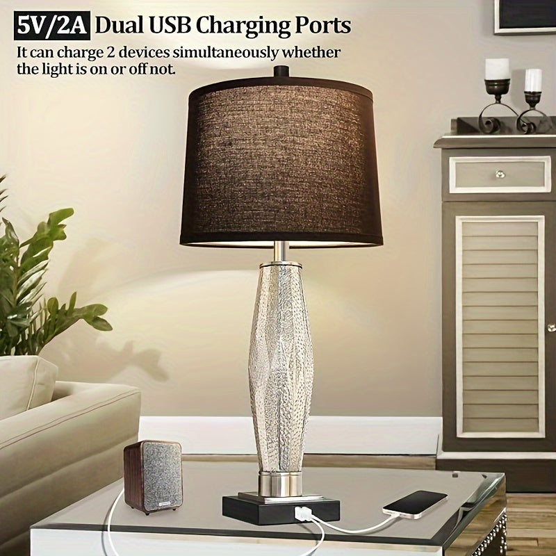 Modern Glass Table Lamps Set with USB Charging Ports