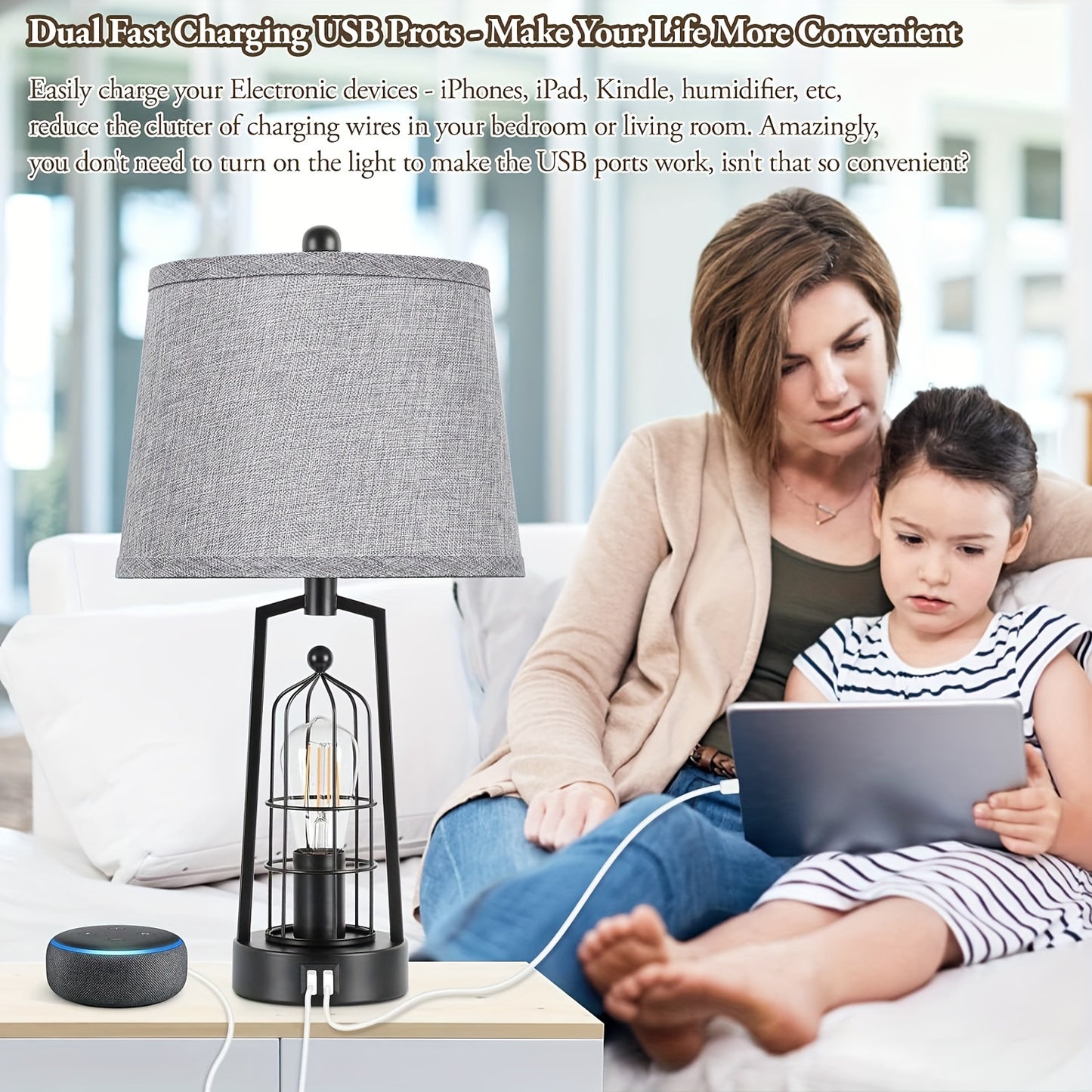 Rustic Farmhouse Table Lamps with USB Ports for Stylish Decor