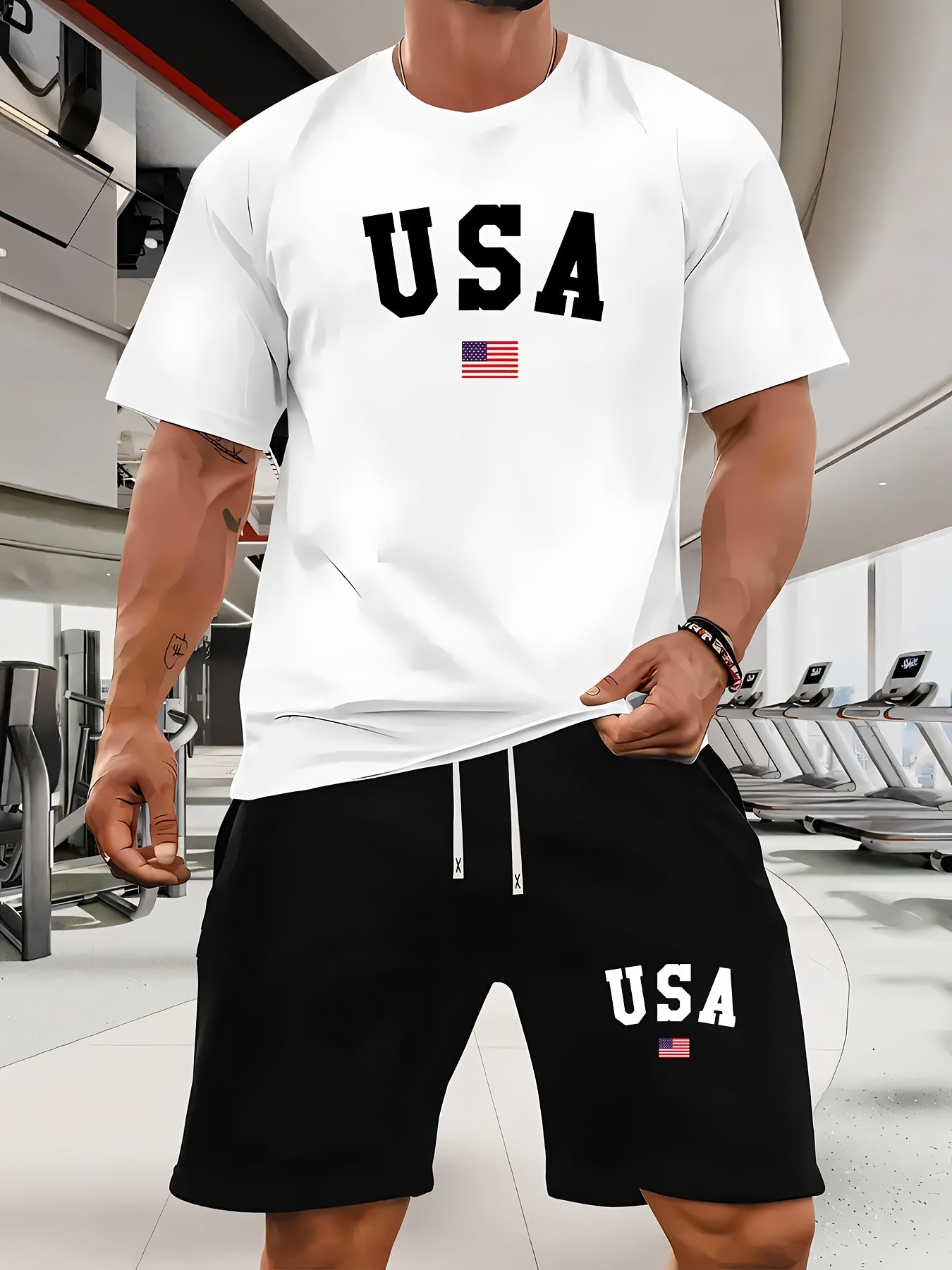 USA Flag Graphic Men's Summer Short Set Casual Outfit
